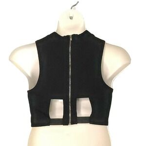 She and Sky Crop Top SZ Large Black Waffle Texture Sleeveless Shirt Blouse